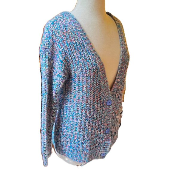 Wet Seal Chunky Knit Cardigan Sweater Pastel Womens Juniors XS Wool 80s Cottage - Picture 2 of 10